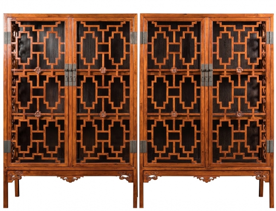 黃花梨攢接透欞書格（一對(duì)）